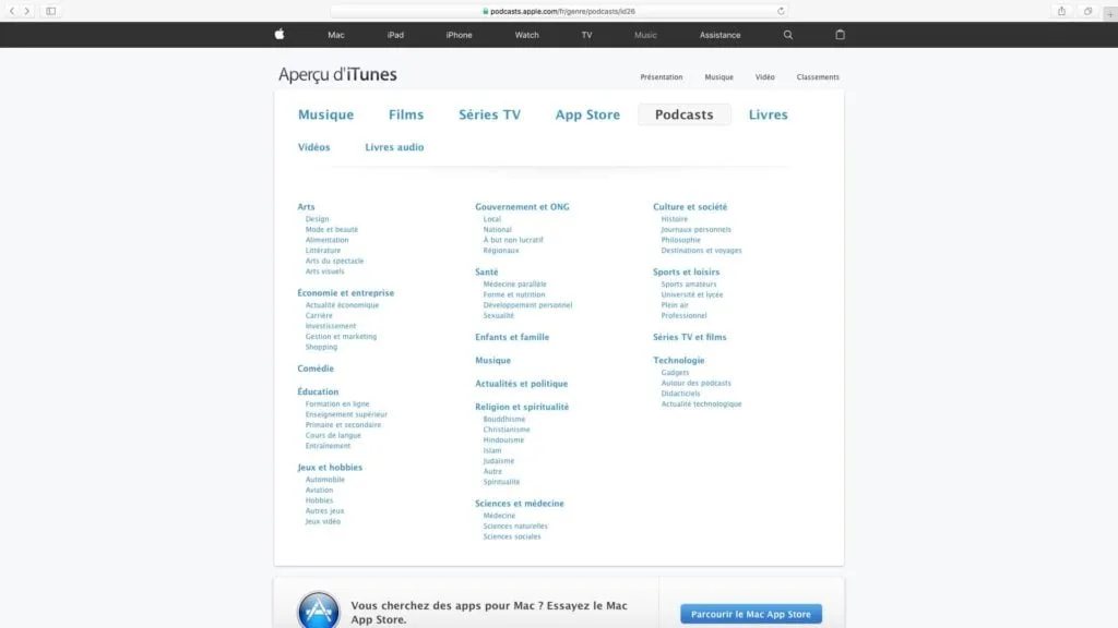 S'abonner à des podcasts sur iPhone et Mac : mode d'emploi 5 catalogue podcasts itunes