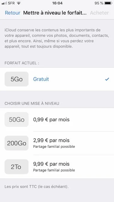 Augmenter son stockage iCloud avec un iPhone / Mac (de 50 Go à 12 To) 4 mise a niveau forfait icloud