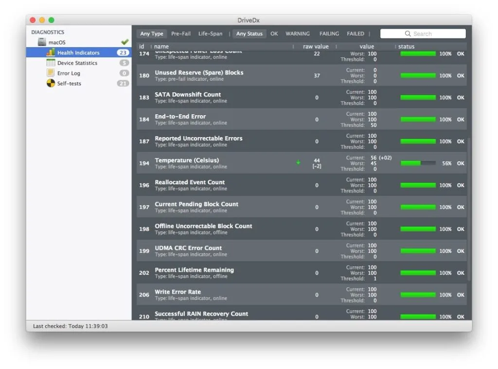 etat de sante ssd mac