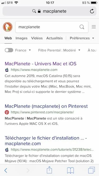 recherche internet avec DuckDuckGo Safari iphone