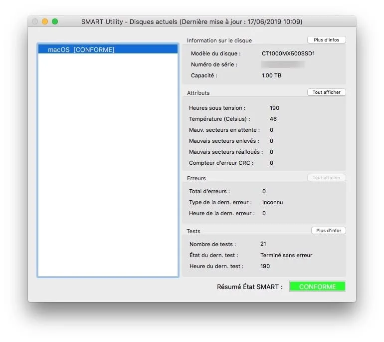 tester le ssd de son mac smart utility