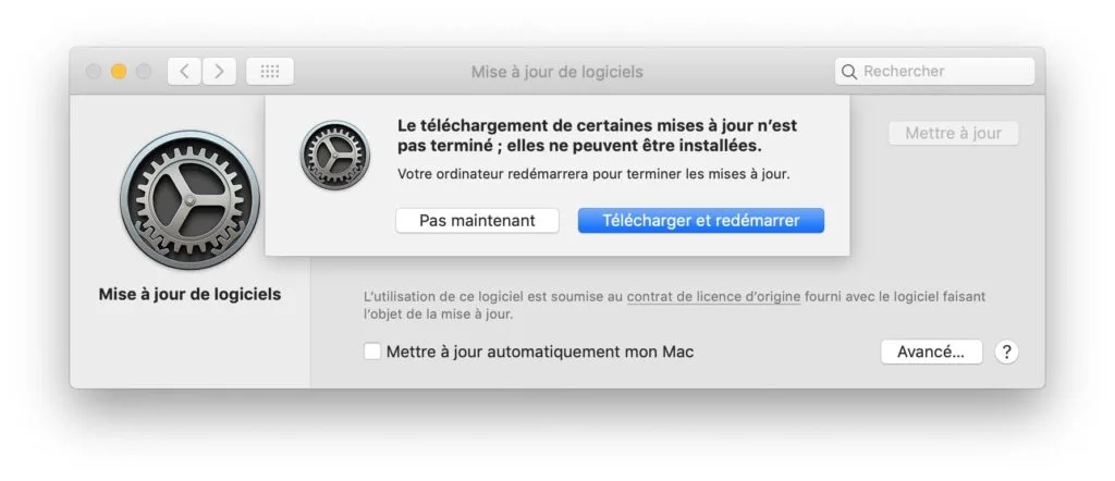 MacOS Mojave 10.14.6 telecharger et redemarrer