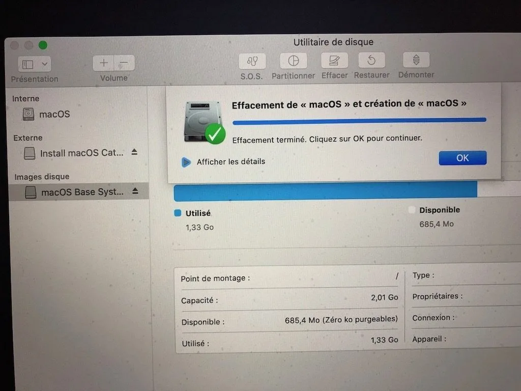 formater partition principale mojave pour installation propre catalina