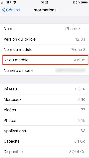 identification modele iPhone A1905