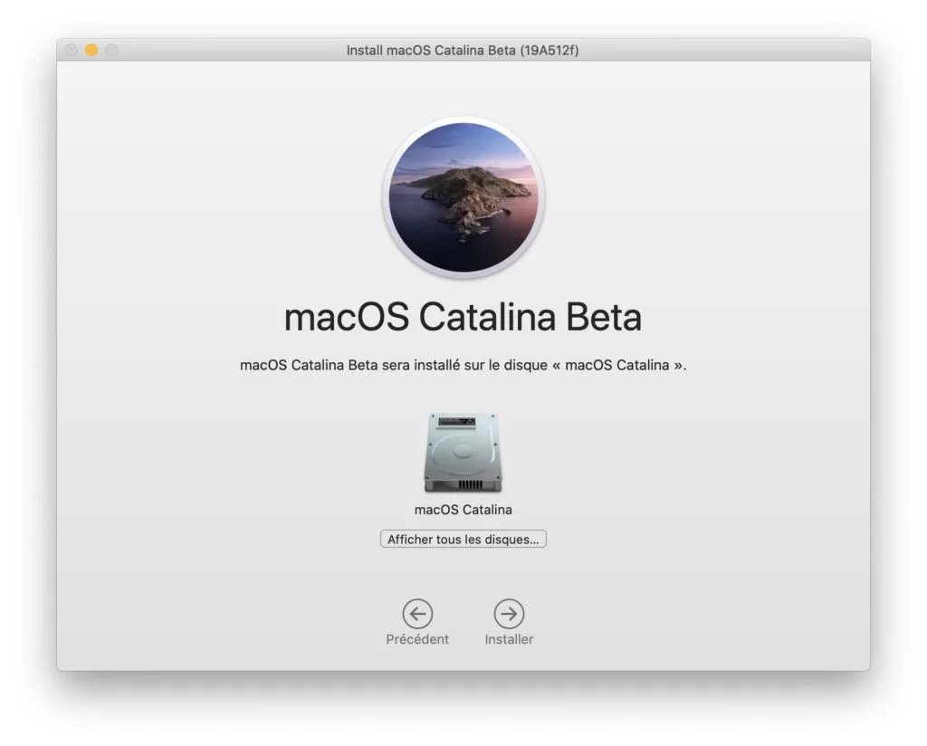 installation macos catalina 10 15 sur partition principale