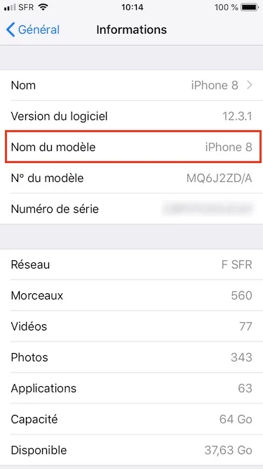 nom du modèle iphone
