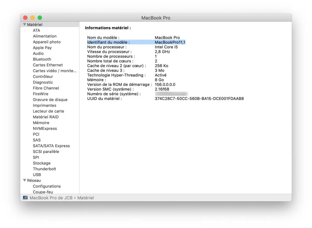 Installer macOS Catalina sur un Mac non compatible verifier son modele