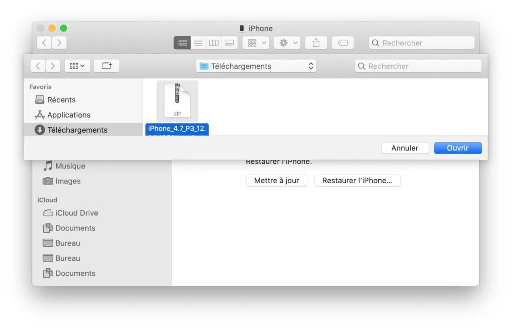 downgrader ios 12 a ios 12 en mode restaurer iphone
