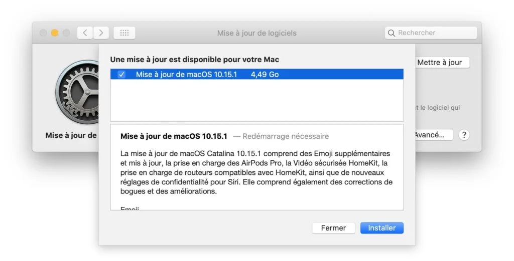 mise a jour macOS Catalina 10.15.1