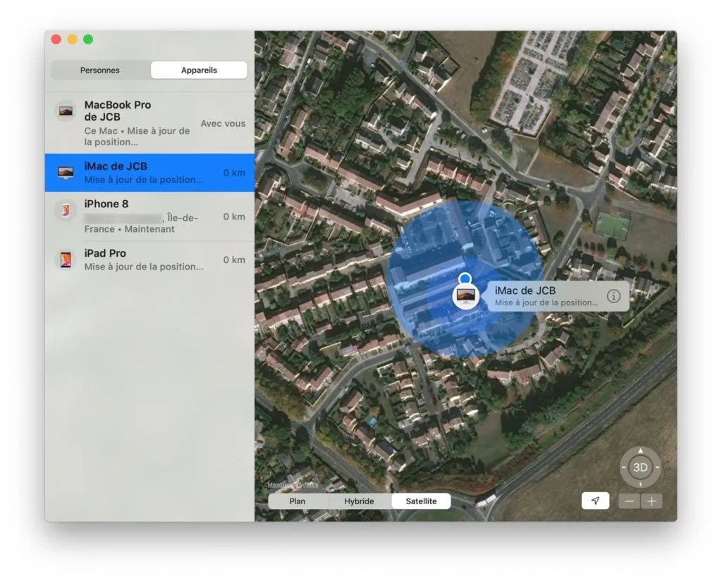 Localiser iMac MacBook vue satellite