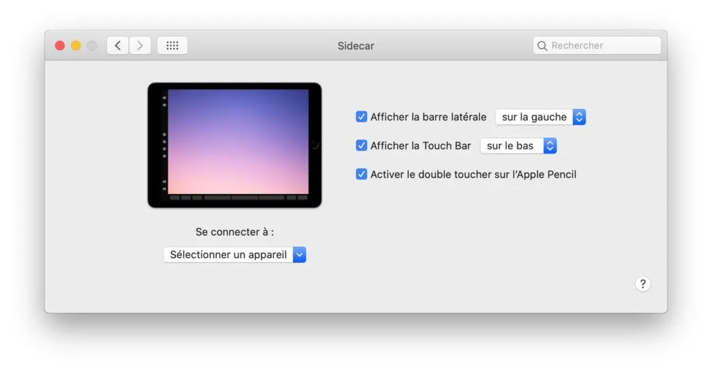 Utiliser Sidecar avec un Mac et un iPad comme écran secondaire (macOS Catalina 10.15 / iPadOS 13) 3 configurer sidecar mac ipad