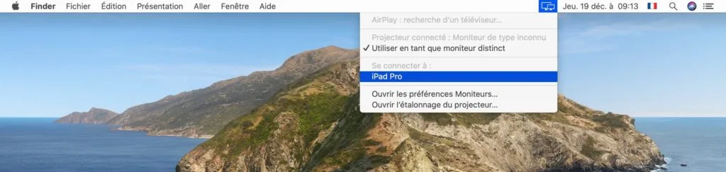 Utiliser Sidecar avec un Mac et un iPad comme écran secondaire (macOS Catalina 10.15 / iPadOS 13) 2 connecter ipad sidecar mac