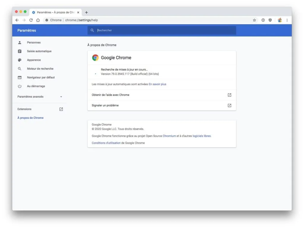 Mettre à jour Google Chrome Mac : 2 méthodes 2 Mettre a jour Google Chrome Mac Recherche des mises a jour en cours