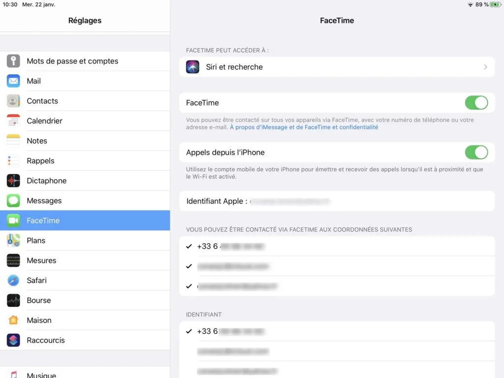 desactiver Facetime sur iPad