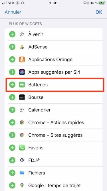 afficher niveau batterie casque iphone
