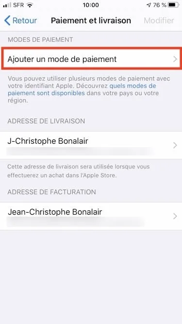 Ajouter un mode de paiement sur iPad