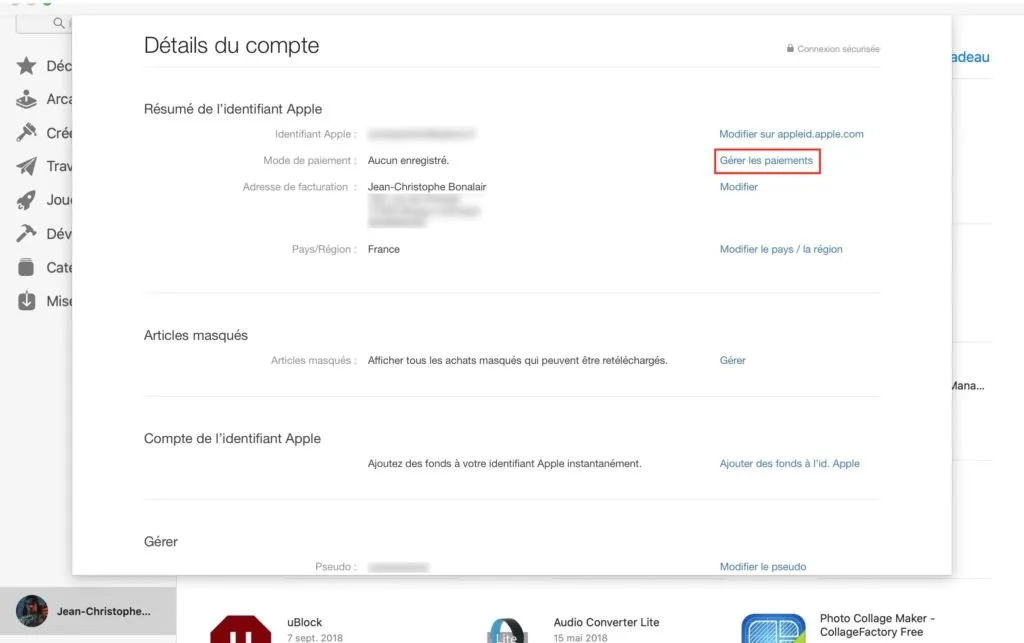 ajouter mode de paiement pour Apple