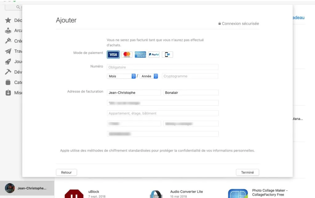 ajouter visa paypal mastercard compte apple