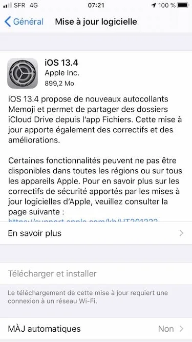 ios 13.4 mise a jour logicielle iphone