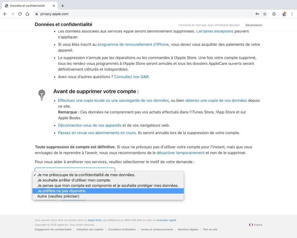 Supprimer son compte Apple temporairement ou définitivement 4 supprimer compte apple et services lies definitivement