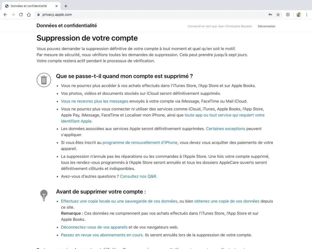 Supprimer son compte Apple temporairement ou définitivement 3 supprimer identifiant Apple les consequences