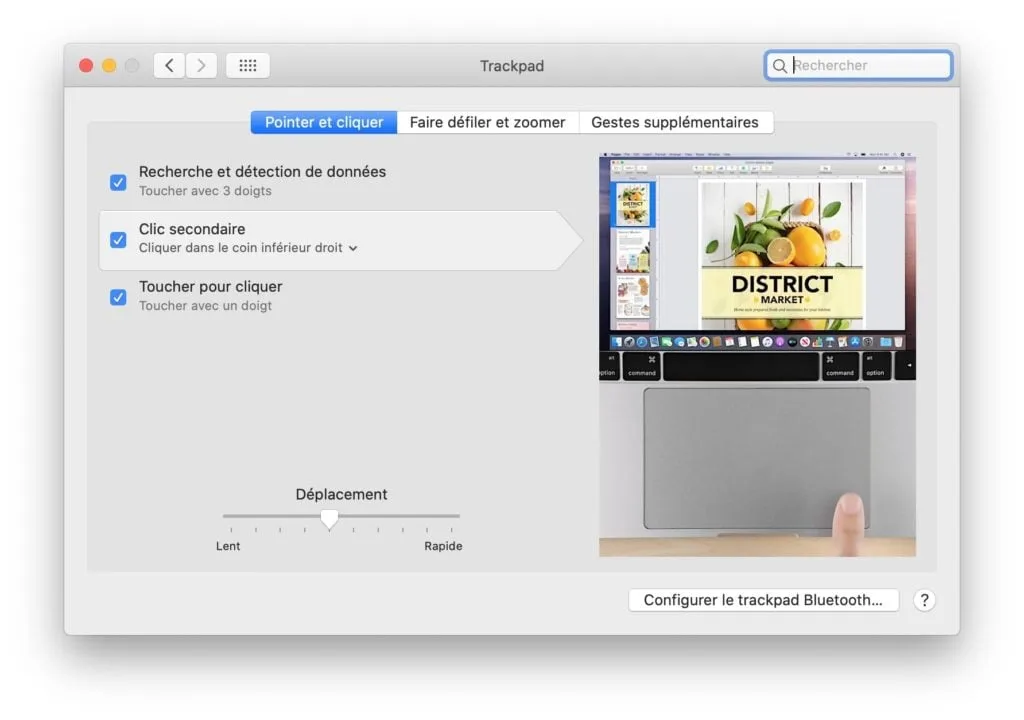 Configurer le TrackPad du Mac pour un gaucher clic trackpad droit par defaut Catalina