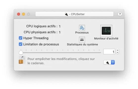 Mac changer vitesse horloge du processeur avec CPUSetter