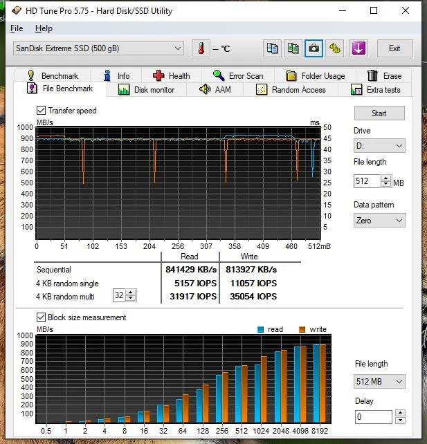 Test SanDisk Extreme Pro Portable SSD (USB-C / Thunderbolt 3) 7 SanDisk Extreme Pro Portable SSD HD tune pro file benchmark