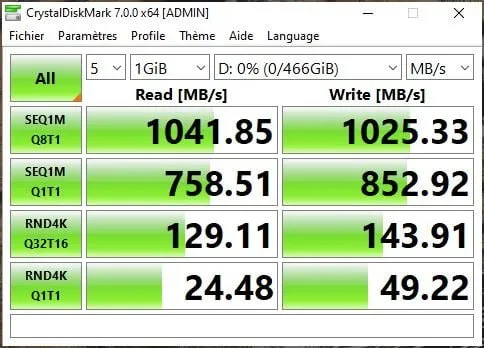 Test SanDisk Extreme Pro Portable SSD (USB-C / Thunderbolt 3) 5 SanDisk Extreme Pro Portable SSD crystalDiskMark