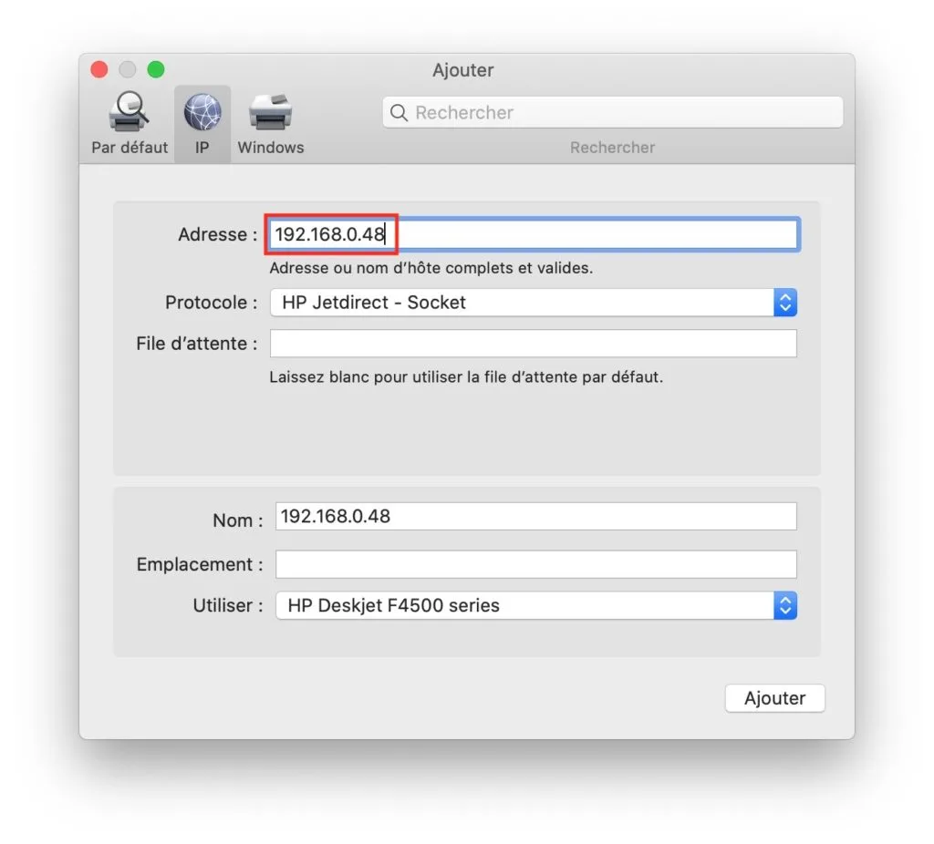 Installer une imprimante WiFi sur Mac ou iPhone 7 ajouter une imprimante avec son adresse IP sur mac