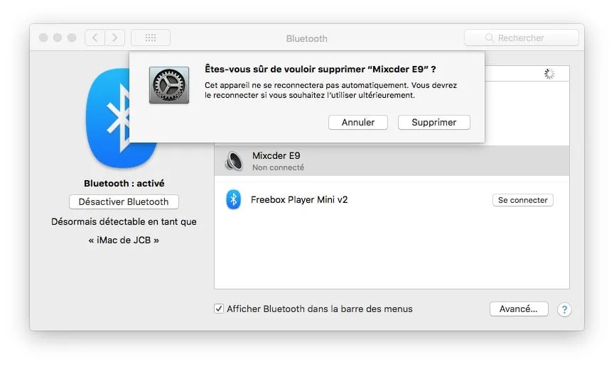desactiver jumelage appareils bluetooth avant de vendre son mac