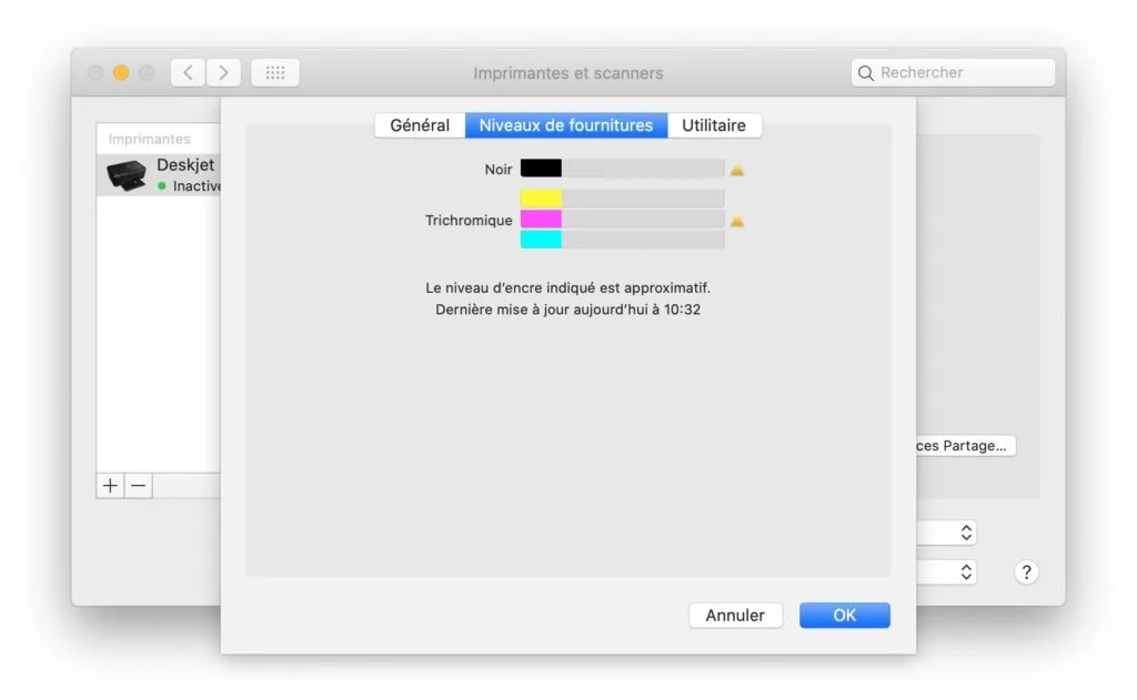 Installer une imprimante WiFi sur Mac ou iPhone 5 niveaux de fournitures imprimante mac