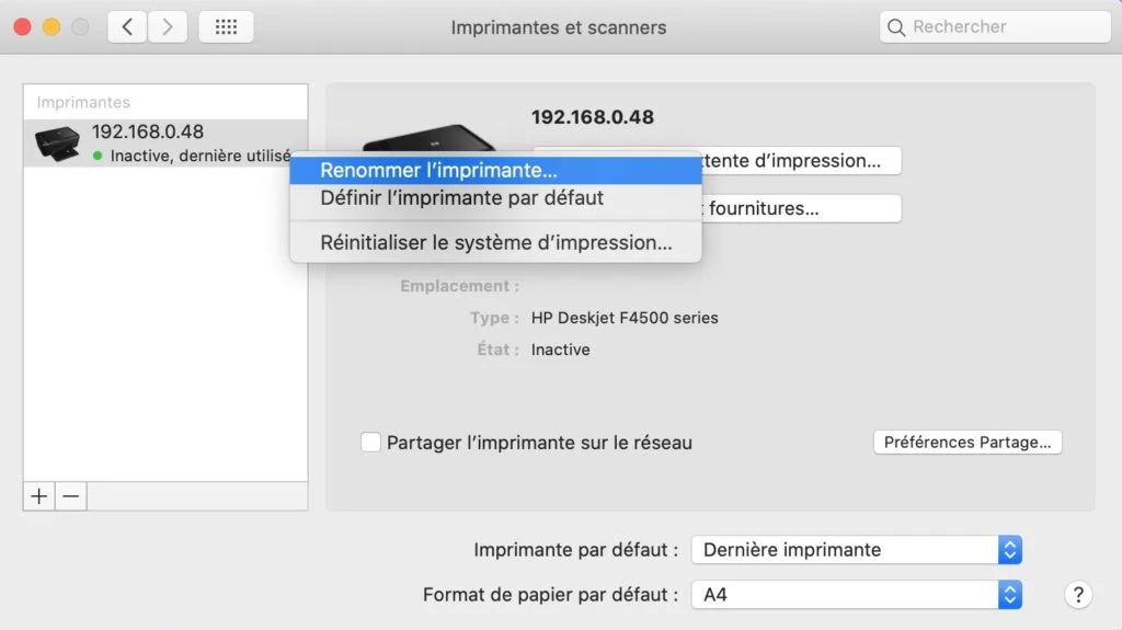 Installer une imprimante WiFi sur Mac ou iPhone 8 renommer imprimante mac