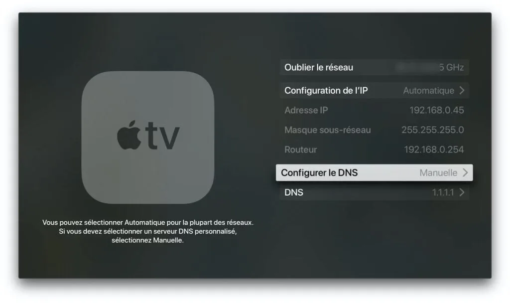 DNS cloudflare pour apple TV