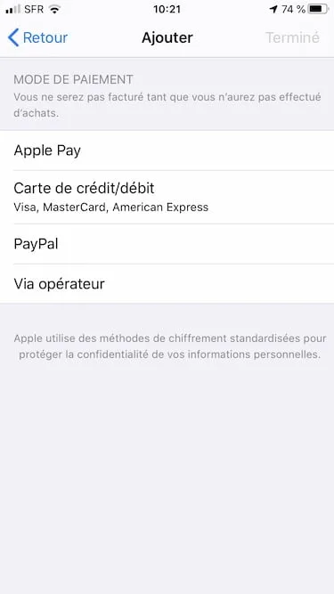 apple id sans ajouter de mode de paiement