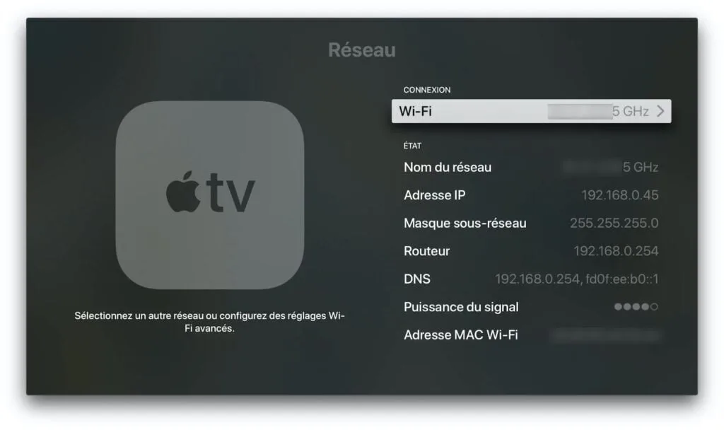 configuration DNS apple TV 4k connexion wifi