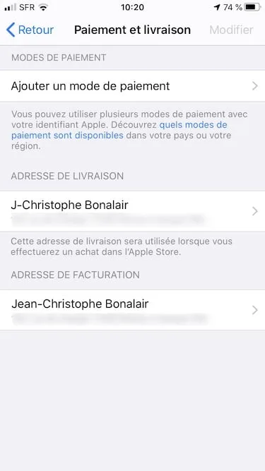 ne pas ajouter un mode de paiement apple