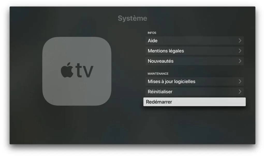 redemarrer apple tv pour prise en compte DNS