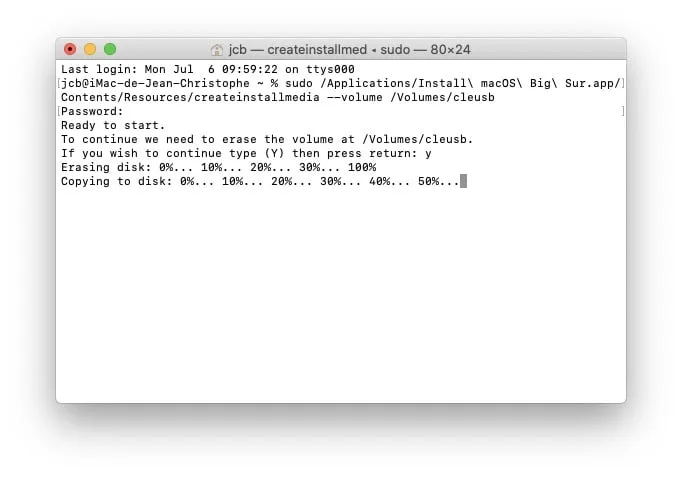 Créer une clé USB bootable macOS Big Sur (11.0) 7 cle usb installation macos big sur createinstallmedia