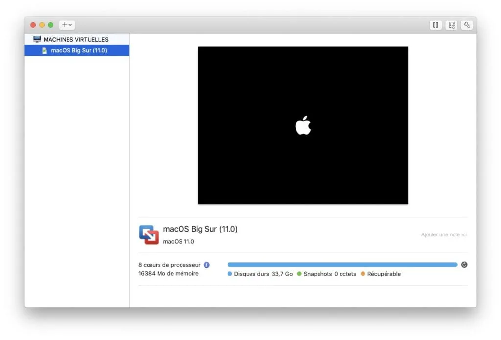 lancement machine virtuelle macos big sur vmware