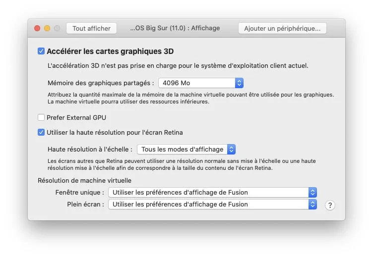 vmware reglages Affichage