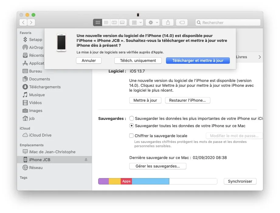 Installer la mise à jour iOS 14 via le Finder
