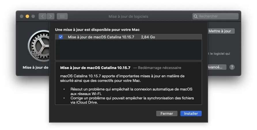 macOS Catalina 10.15.7 liste mise a jour