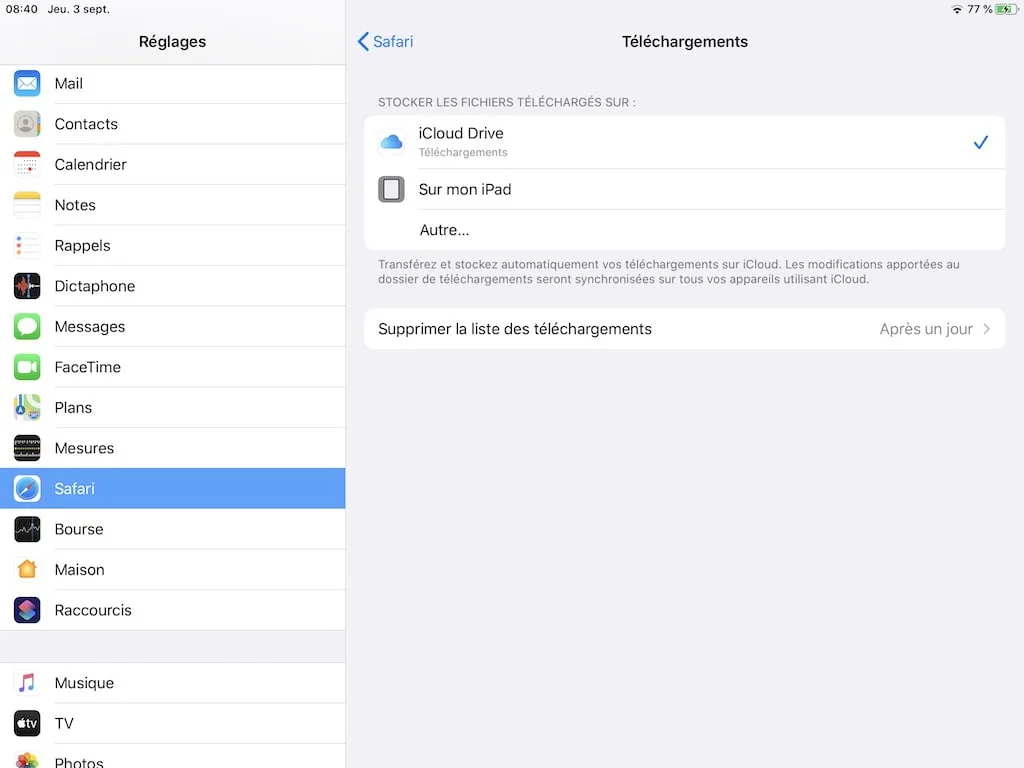 stocker les fichiers telecharges sur Safari iPhone dans un autre dossier