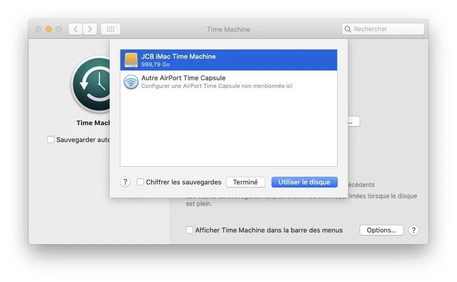 choisir un disque Time Machine
