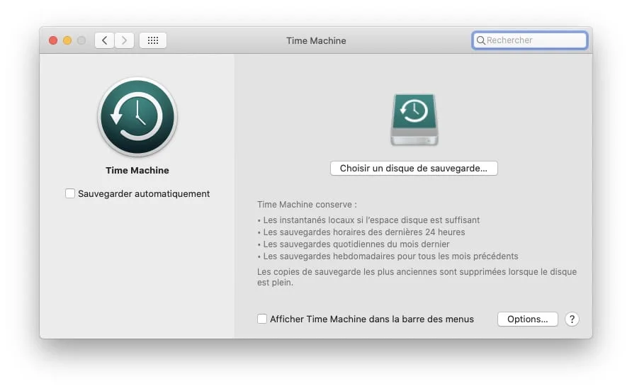 choisir un disque de sauvegarde time machine sur mac
