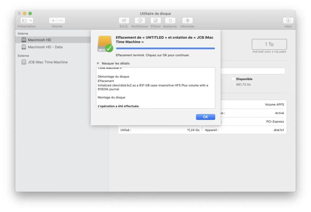 choix formatage macos etendu journalise time machine