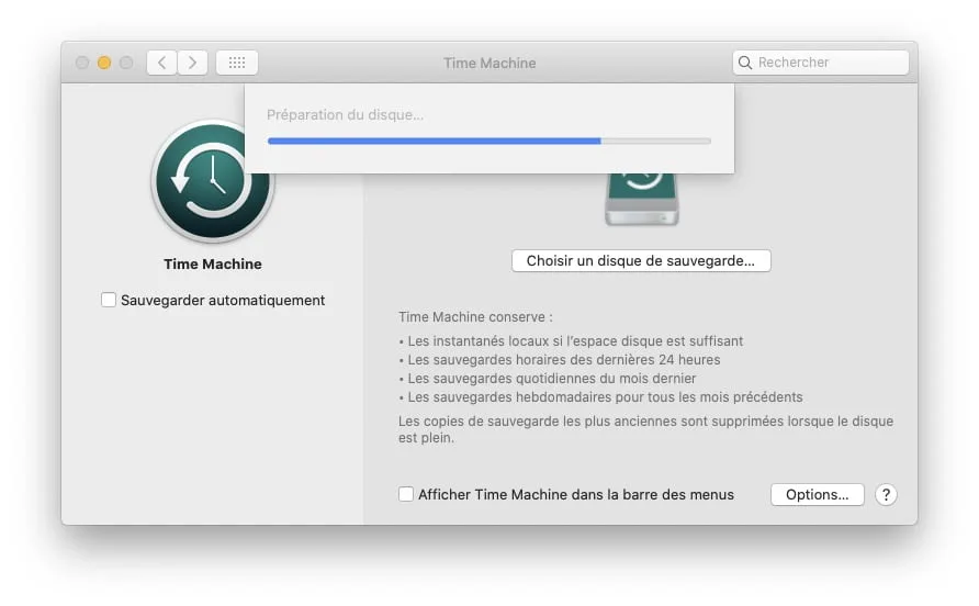 preparer un disque de sauvegarde pour time machine