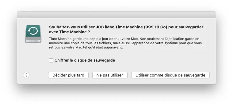 utiliser disque externe pour sauvegarde time machine