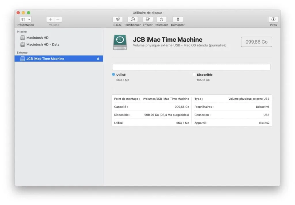 volume formate en mac os etendu journalise pour time machine